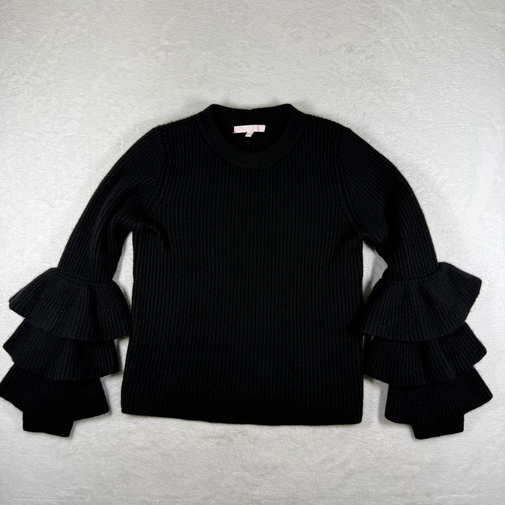 The Cashmere Project Black‎ 100% Cashmere Ribbed Ruffle Tiered Sleeve Sweater M